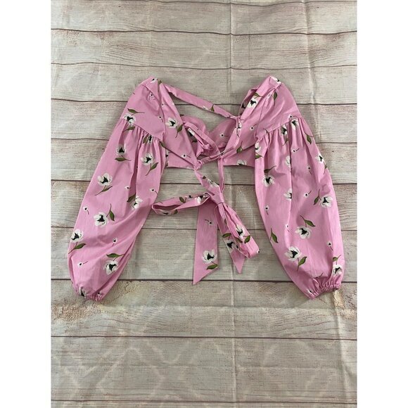 Milly Women's Pink Floral Long Sleeve Crop Blouse - Medium - Picture 9 of 10